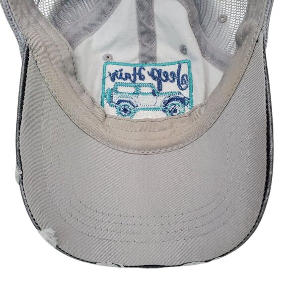 Distressed Gray "Jeep Hair Don't Care" Mesh Trucker Hat By Katydid Adjustable - Picture 8 of 10